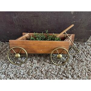 Vintage‎ Wooden Wagon Planter Wall Hanger Rustic Farmhouse Decor Brass Wheels